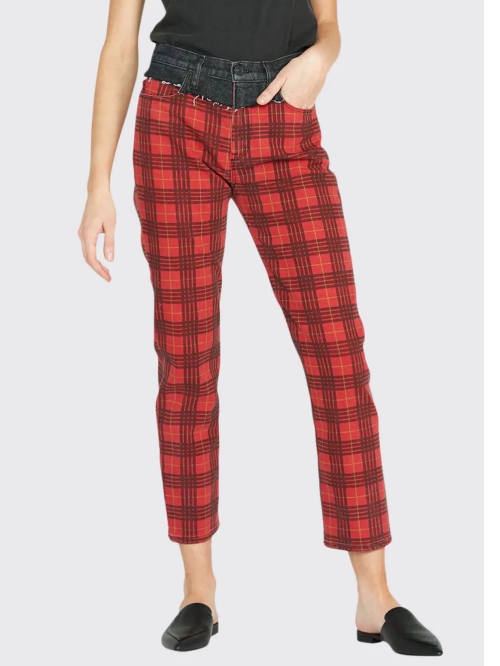 Hudson Bettie High-Rise Tapered Jeans Red & Black Plaid 28